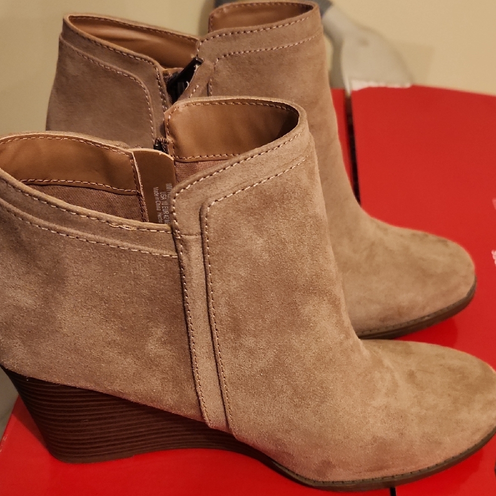 Time and Tru Tan Ankle Booties with Suede Finish